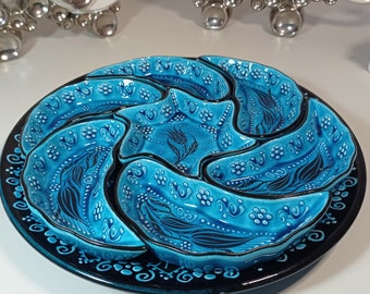 Handmade Ceramic Serving Set | Blue Tulip Decorative Platter