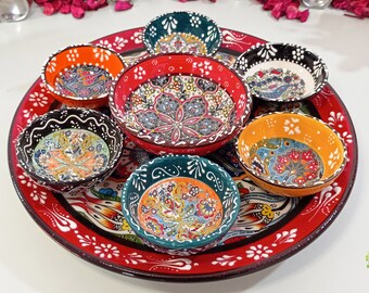 手作りトルコ陶器ボウル＆トレイセット｜花柄の前菜盛り付け皿 - Etsy 日本