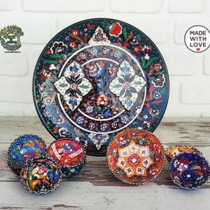 Ceramic Tray Bowls Set of 9 Handmade Pottery , Nuts , Snack , Sauce , Breakfast Serving Dishes Hand painted Turkish Ceramic Tile Bowls
