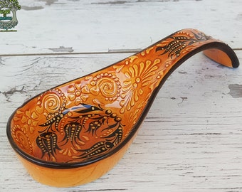 Spoon Rest Handmade Ceramic Spoon Holder | Kitchen Utensil Holder | Turkish Ceramic Pottery | Decorative Ceramic Spoon Rest Gift for Cooking