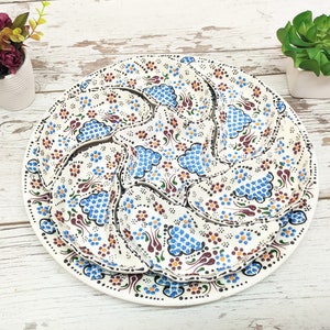 Breakfast Dinnerware Serving Plates Tray Set | 8 Pieces Ceramic Platter Serveware Set | Decorative Turkish Ceramic Gift for Her