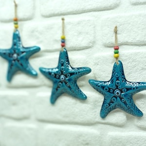 Starfish Ceramic Evil Eye Ornament Turkish Handmade Tile Wall Art Home Office Door Hanging Amulet Talisman Spiritual Protection Gift