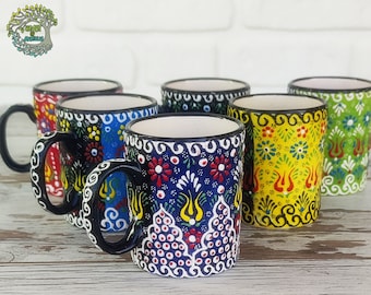 Taza de café de cerámica hecha a mano / Taza de cerámica floral turca