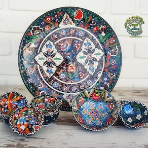Set mit 9 Geschirr Frühstücks-Servierkeramikschalen & Tablett - Servierplatte Set Türkische Keramikchip Dip Snack Tapas Schalen Tablett Dekoratives Set