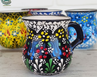 Ceramic Coffee Mug | Handmade Large Pottery Mug | Turkish Coffee Tea Soup Cup | Handpainted Decorative Ceramic Gift for Kitchen Decor