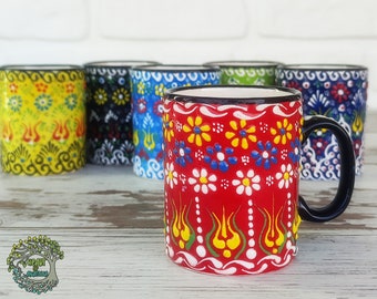 Turkish Ceramic Coffee Mug | Handmade Espresso Mug | Turkish Coffee Tea Soup Cup Large Handle | Unique Handpainted Decorative Ceramic Gift