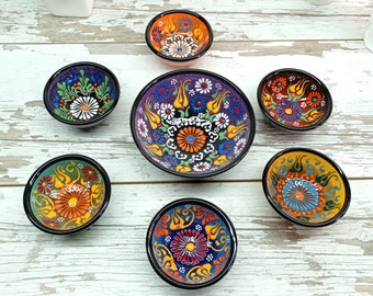 Set of 7 Handmade Ceramic Bowls , Appetizer Sauce Snack Tapas Mezze Dinnerware Serving Bowls | Unique  Turkish Moroccan Pottery Dish Gift