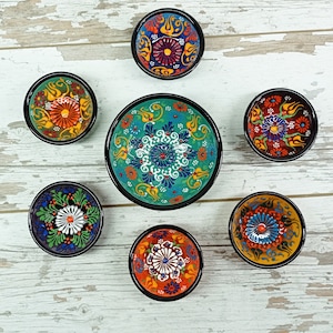 7pcs Handmade Ceramic Serving Bowls for Breakfast Prep Sauce Tapas Set Decorative Large & Small Turkish Greek Moroccan Pottery Art Bowl Gift