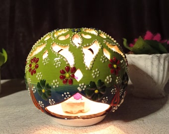 Handpainted Turkish Ceramic Candle Holder : Decorative Tealight Candlestick