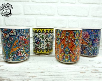 Handmade Ceramic Coffee Mug | Turkish Pottery Rustic Floral Design