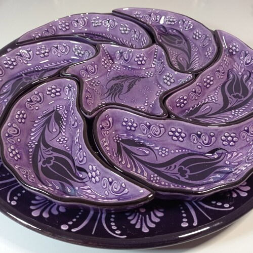 Turkish Ceramic Plates Tray Set | Tapas Meze Breakfast Dinnerware Serving Dish Set | Handmade Pottery Decorative Gift For Her, Housewarming
