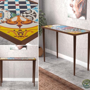 Live Edge Console End Table | Handmade Tile Bedside Table | Reclaimed Unique Cabinet Entryway Sofa Side Table | Unique Home Decor Table Gift