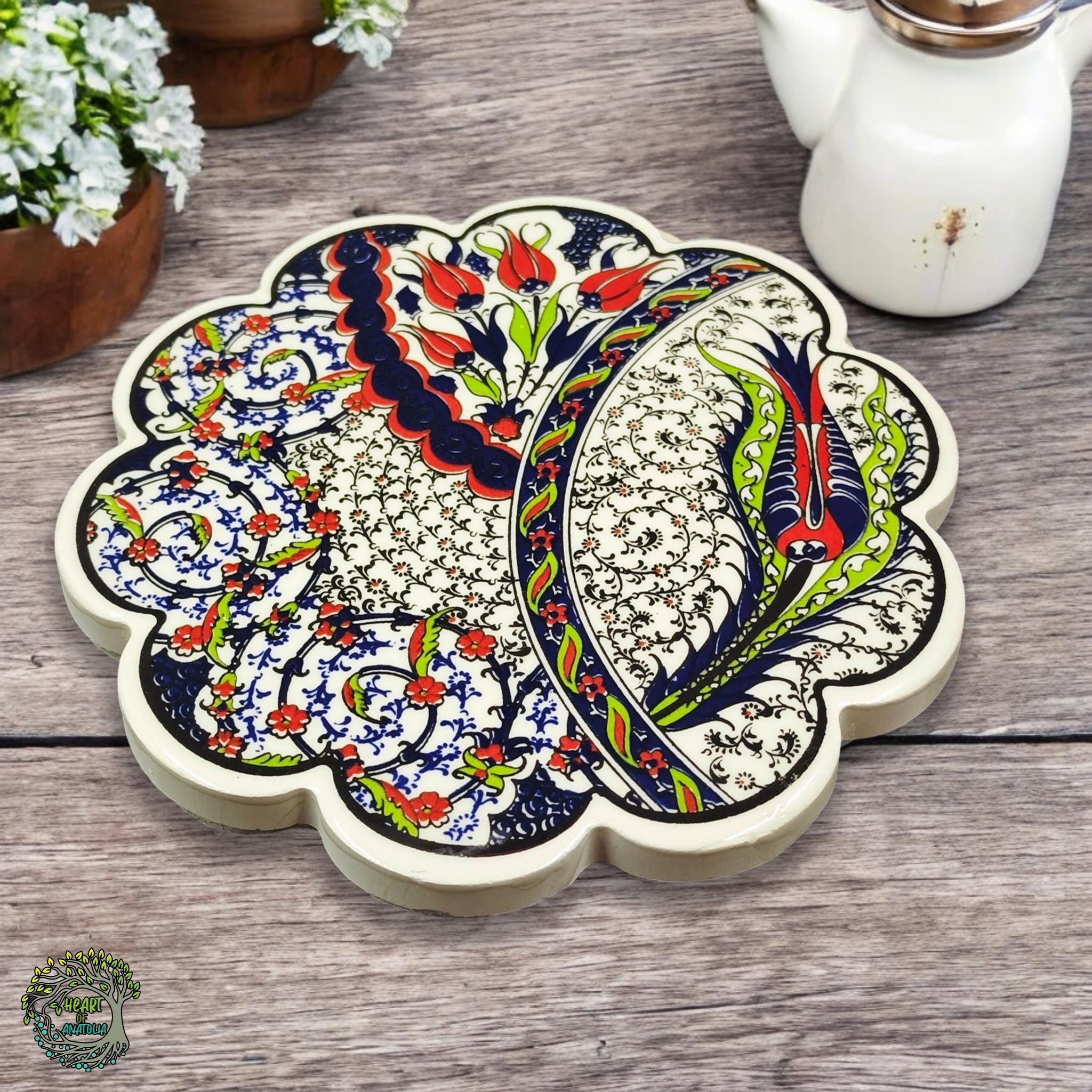 Handmade Turkish Ceramic Trivet: Floral Hot Pad, Rustic Decor - Etsy