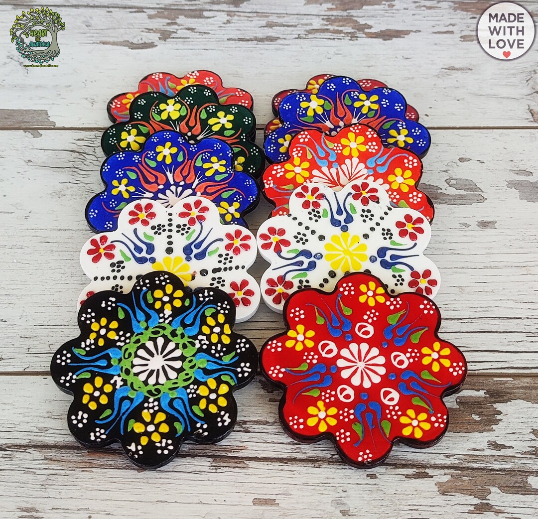 Handmade Ceramic Coaster Set | Turkish Mandala Tile, Decorative