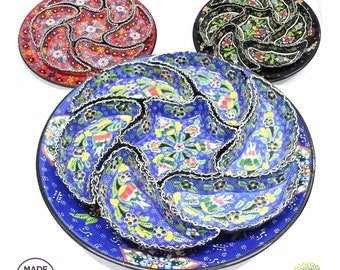 Ensemble de service en céramique fait main 8 pièces | Assiette et bols à tapas en poterie turque