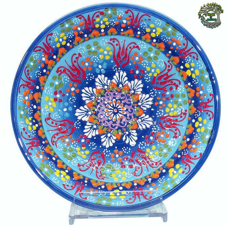 8 Large Ceramic Bowls Pasta Salad Soup Fruit Spaghetti Cookie Serving Bowls Handmade Decorative Ceramic Turkish Pottery Gift 20 cm Blue