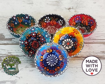 Juego de 6 cuencos de cerámica turca / Cerámica pintada a mano con motivos florales