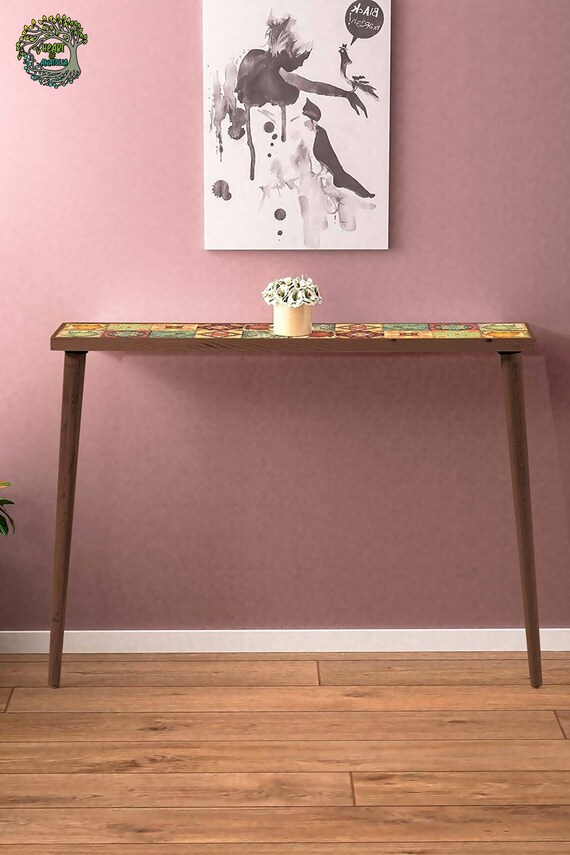 Coffee End Table Handmade Wood & Stone Tile Bedside Table Etsy