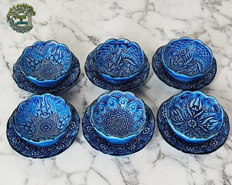 12 Pieces Bowls Plates Set Small Ceramic Handmade Snack Sauce Prep Tapas Appetizer Nuts Dishes Breakfast Dinner Serving Turkish Pottery Gift