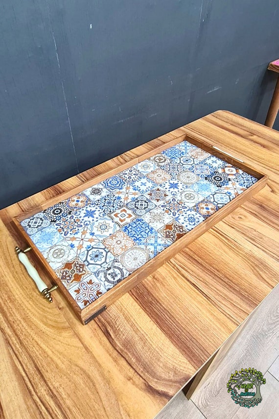Vassoio Rettangolare Melamina Decorato Design Mediterraneo 49 x 36 cm