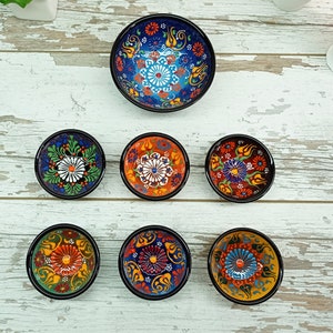 7x Kreative Minimal Traditionelle Türkische Keramik Blau Schüsseln Set, Appetizer Everyday Boho Handmade Thrown Home Decor Keramik Geschenk für sie, Mama Bild 10