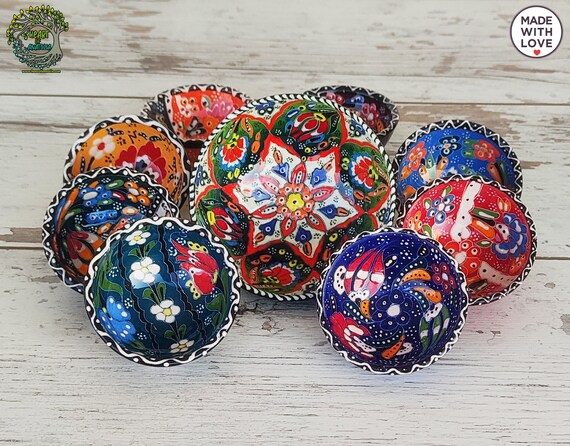 トルコ陶器ボウル8個セット｜手描き花柄陶器 - Etsy 日本