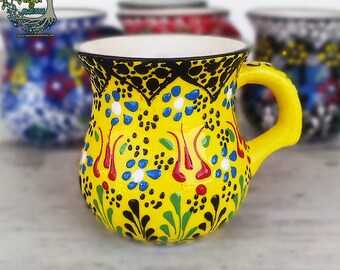 手作り陶器コーヒーマグ：トルコの手描き陶器カップ - Etsy 日本