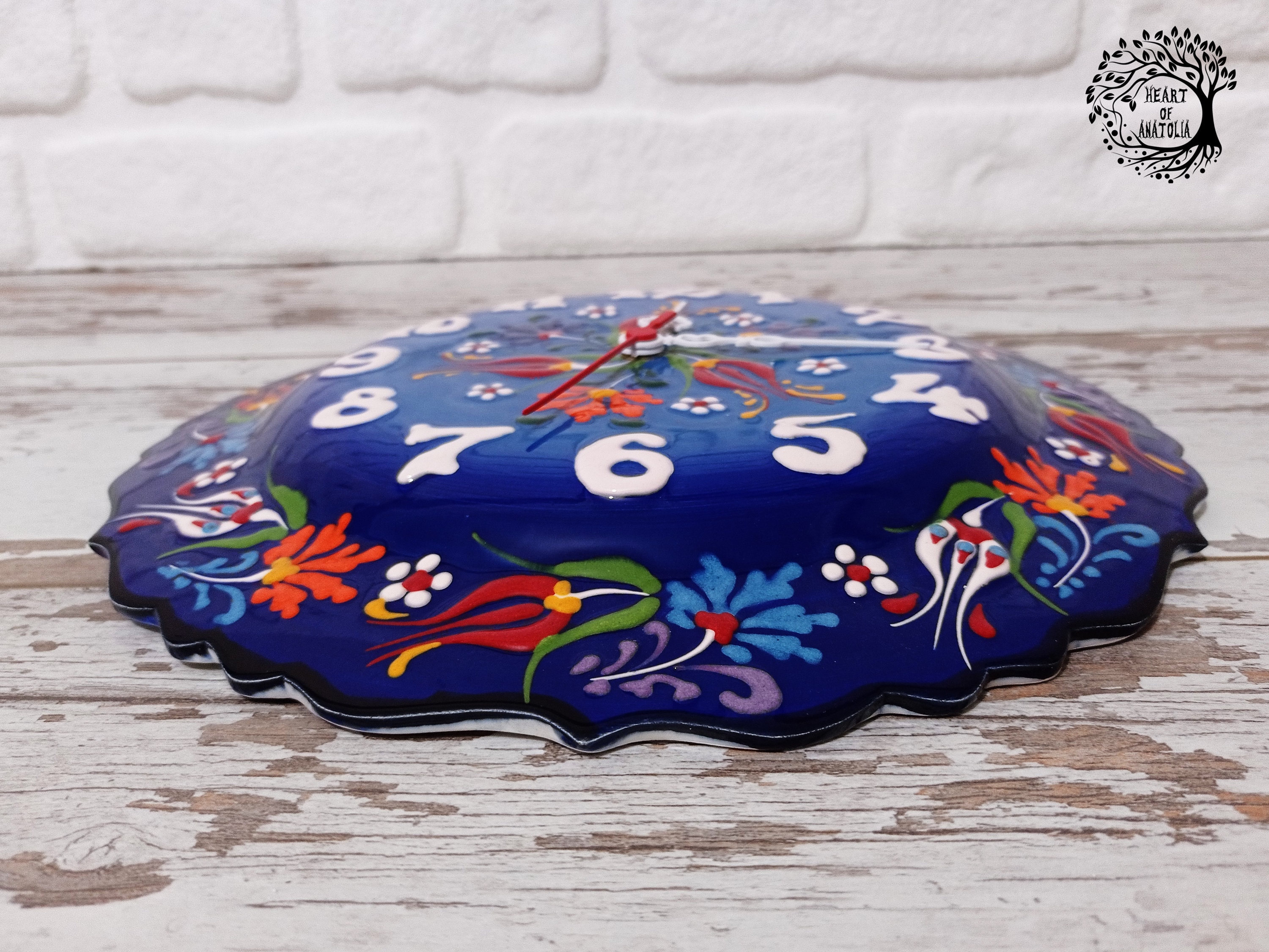 12インチ トルコ製陶器製壁掛け時計 | 手作りの花飾り - Etsy 日本
