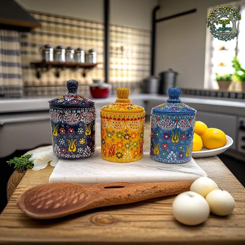 Ceramic Spice Jars Set with Lid - Thumbnail 3