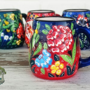 Handmade Ceramic Coffee Mug | Large Handle Pottery Mug | Turkish Coffee Tea Soup Cup | Unique Decorative Ceramic Gift for Coffee Lover