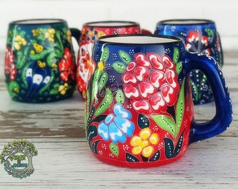 Handmade Ceramic Coffee Mug | Large Handle Pottery Mug | Turkish Coffee Tea Soup Cup | Unique Decorative Ceramic Gift for Coffee Lover