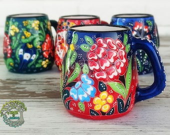 Handmade Ceramic Coffee Mug | Large Handle Pottery Mug | Turkish Coffee Tea Soup Cup | Unique Decorative Ceramic Gift for Coffee Lover