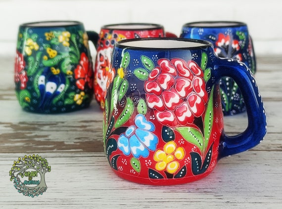 Handmade Ceramic Coffee Mug Large Handle Pottery Mug Turkish