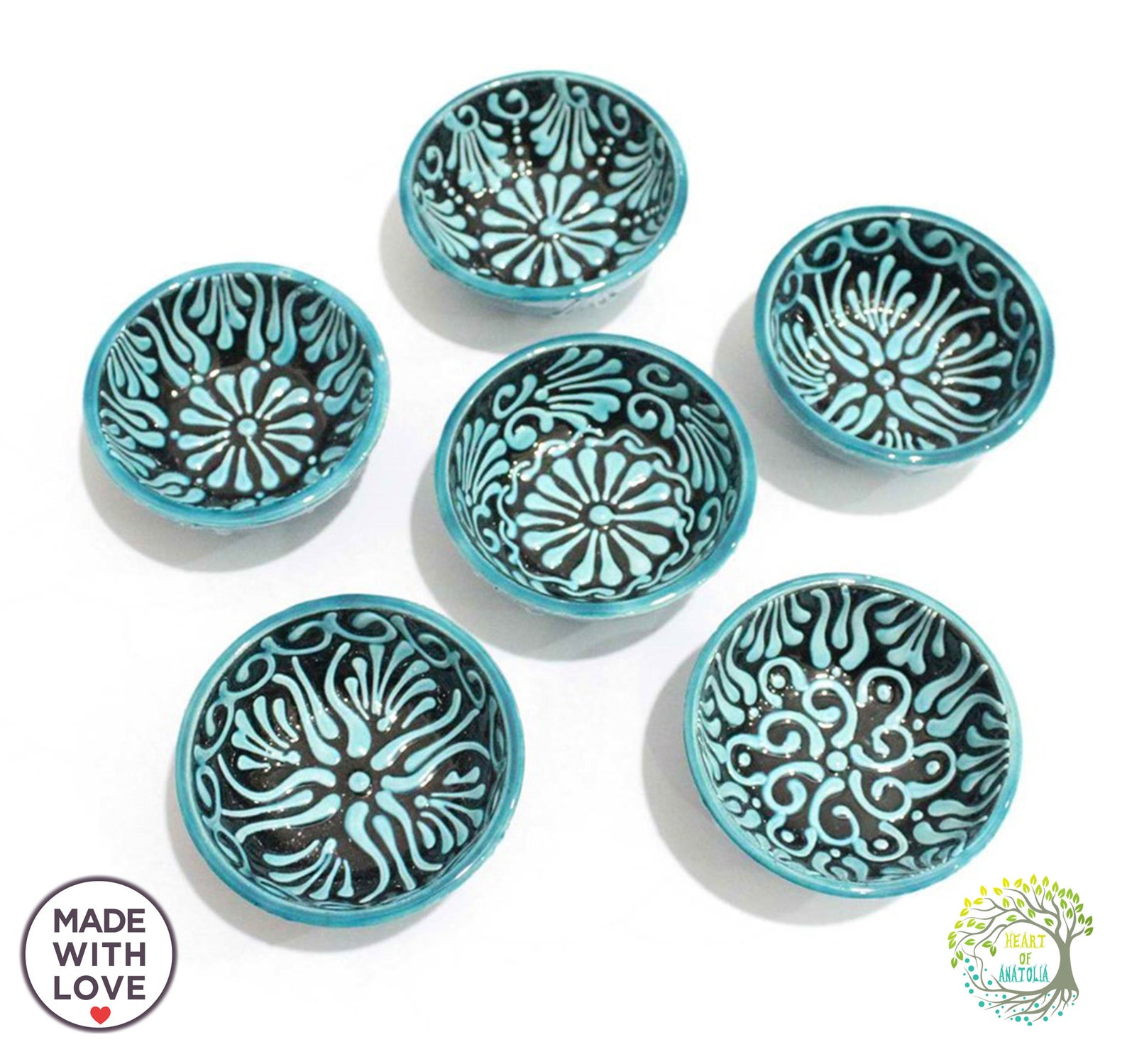 6 Pieces Small & Big Ceramic Bowls Set Traditional Embossed Etsy