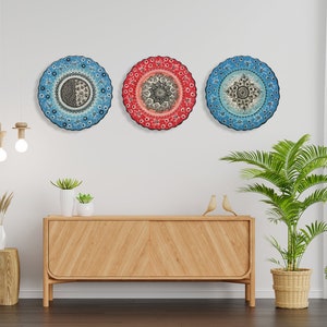 10 inches Handmade Ceramic Wall Decor Plate | Turkish Ceramic Decorative Wall Art Hanging Tray Plate Home Desk Kitchen Wall Collage