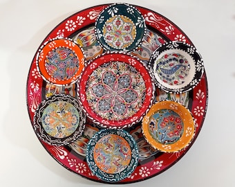 Ensemble de service en céramique turque fait main 8 pièces | Bols décoratifs en poterie