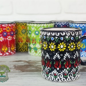Turkish Ceramic Coffee Mug | Handmade Espresso Mug | Turkish Coffee Tea Soup Cup Large Handle | Unique Handpainted Decorative Ceramic Gift