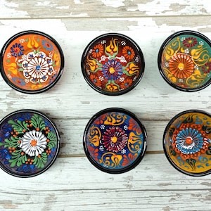 Set of 6 Small Ceramic Serving Bowls Colorful Handmade Painted Thrown Pottery Turkish Greek Moroccan Bowl Gift for under 50