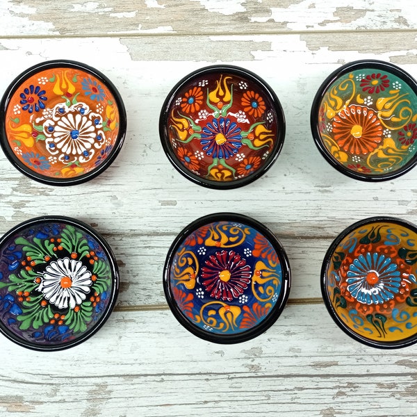 Set of 6 Small Ceramic Serving Bowls Colorful Handmade Painted Thrown Pottery Turkish Greek Moroccan Bowl Gift for under 50