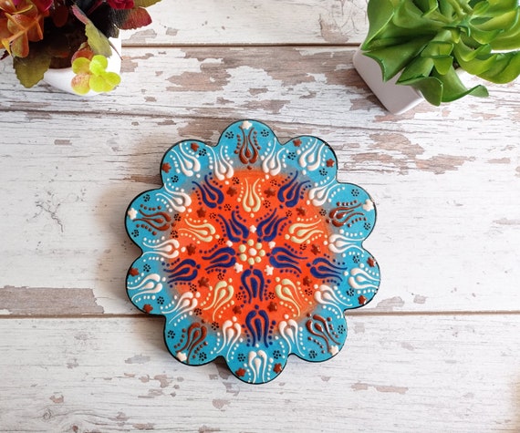 Handmade Turkish Ceramic Trivet | Floral Painted Tile Coaster - Etsy