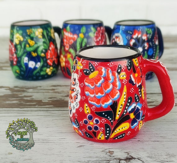 Handgemachte Keramik Kaffeebecher | Türkische Blumen Tee Tasse