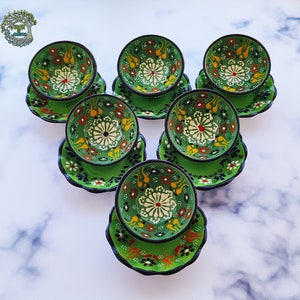 Assiettes et bols en céramique, lot de 6 | Apéritif Chips Trempette Sauce tapas Petit déjeuner Dîner Bols de service Assiettes | Petit cadeau de poterie turque fait main