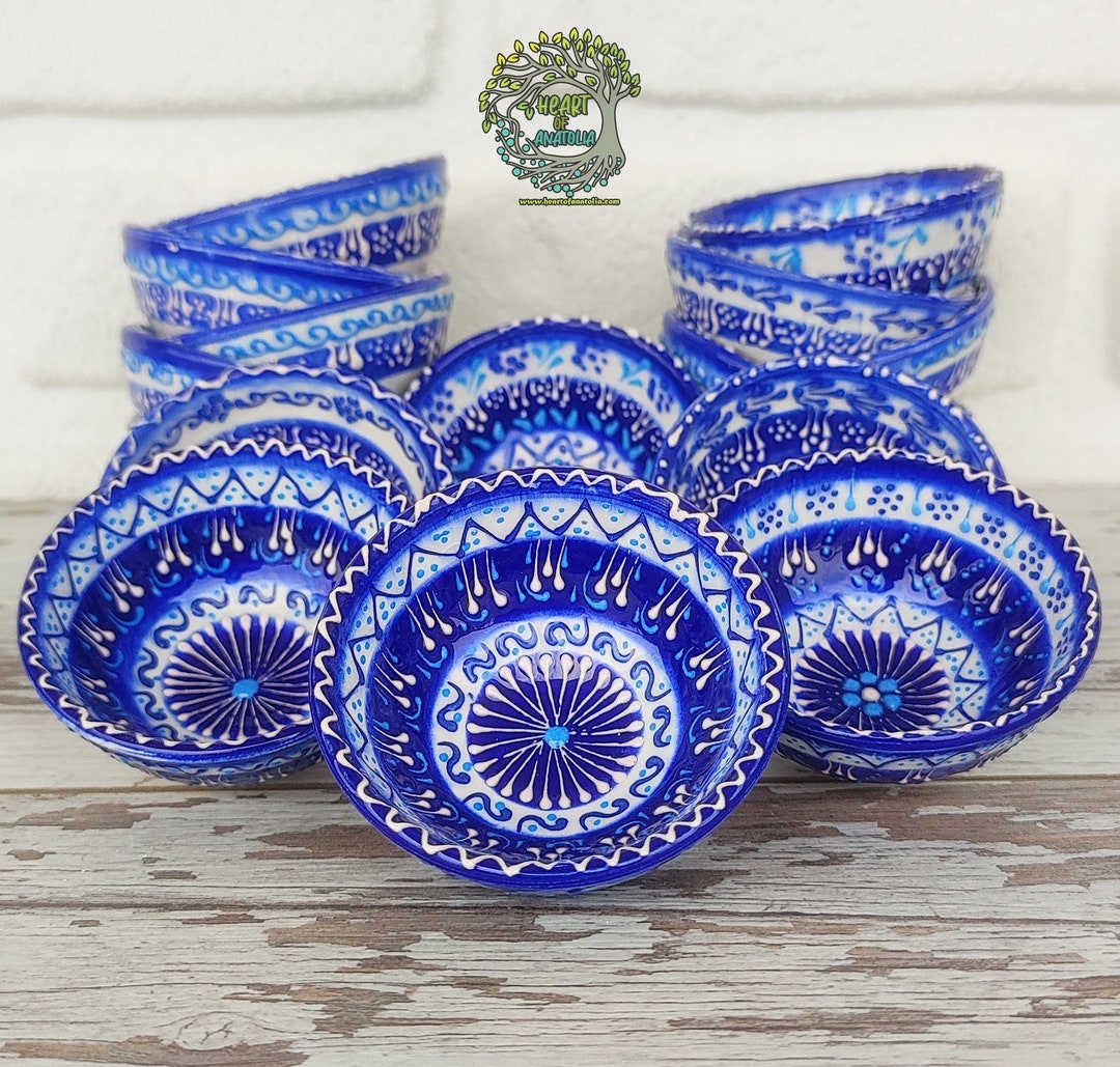 6x Handmade Small Ceramic Bowls Set Turkish Breakfast Moroccan Pottery