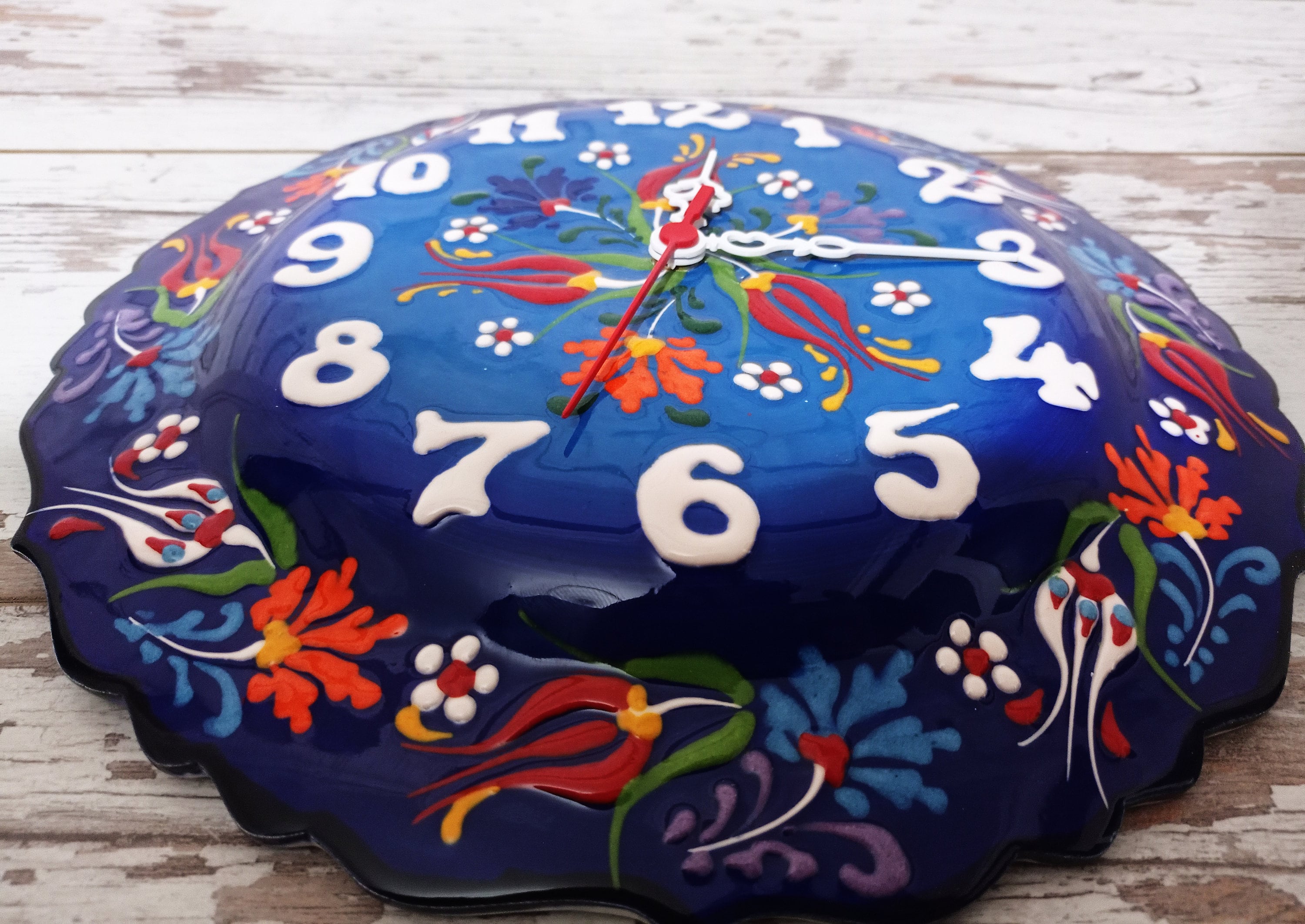 12インチ トルコ製陶器製壁掛け時計 | 手作りの花飾り - Etsy 日本