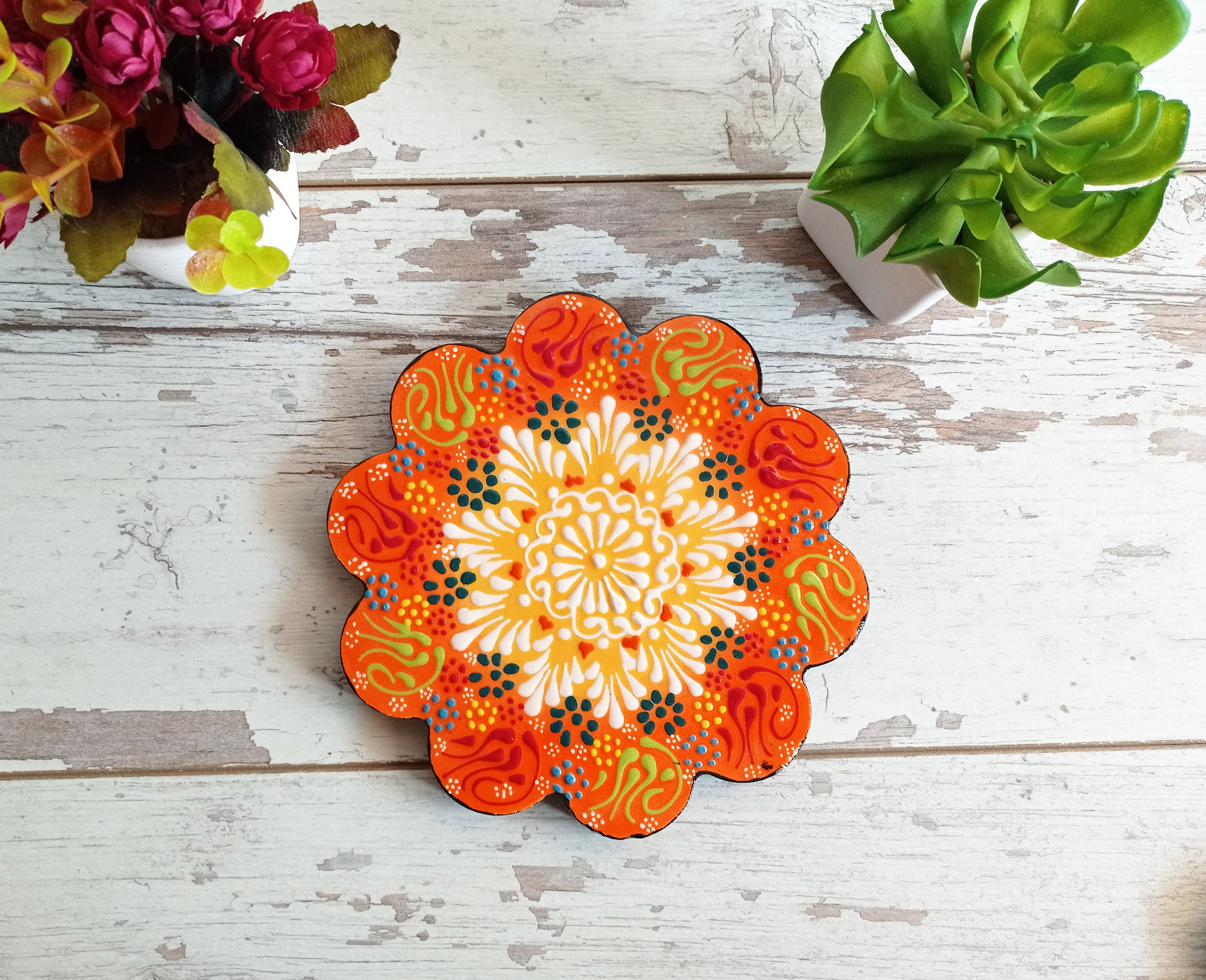 Handmade Turkish Ceramic Trivet | Floral Painted Tile Coaster - Etsy