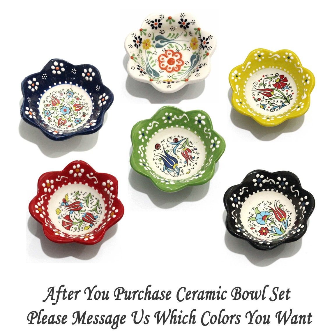 6x Small Ceramic Bowls Set 3.2 Daisy Turkish Greek Etsy