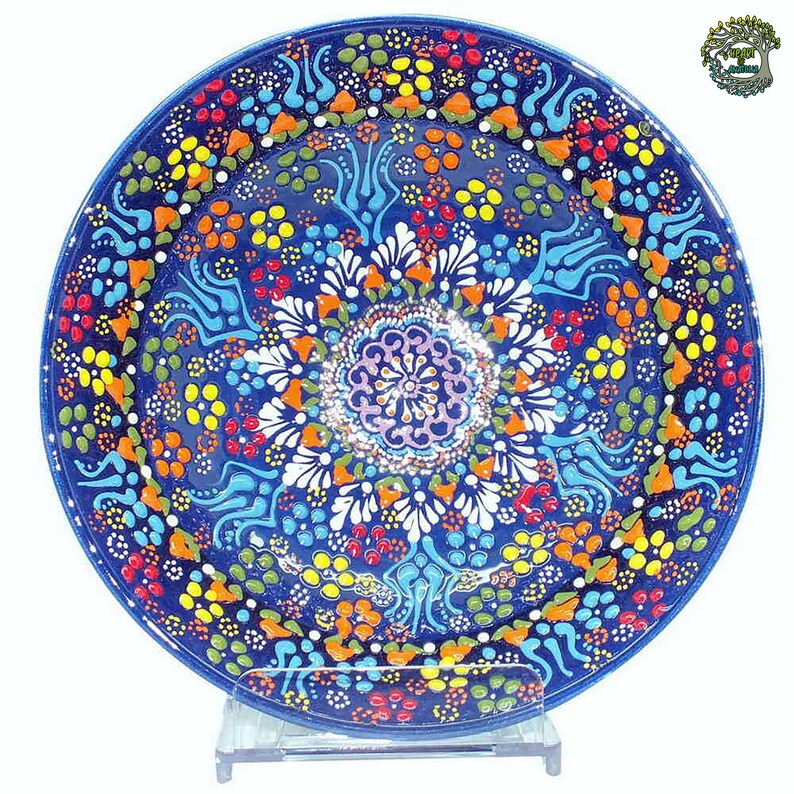 8 Large Ceramic Bowls Pasta Salad Soup Fruit Spaghetti Cookie Serving Bowls Handmade Decorative Ceramic Turkish Pottery Gift 20 cm Navy Blue