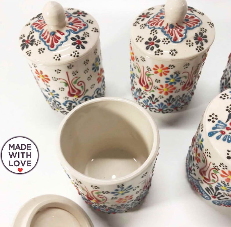 Handmade Ceramic Spice Jar Set With Lid Decorative Spice Etsy