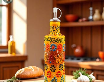 Handgemaakte keramische olijfoliedispenser | Met de hand beschilderd bloemig keukenservies