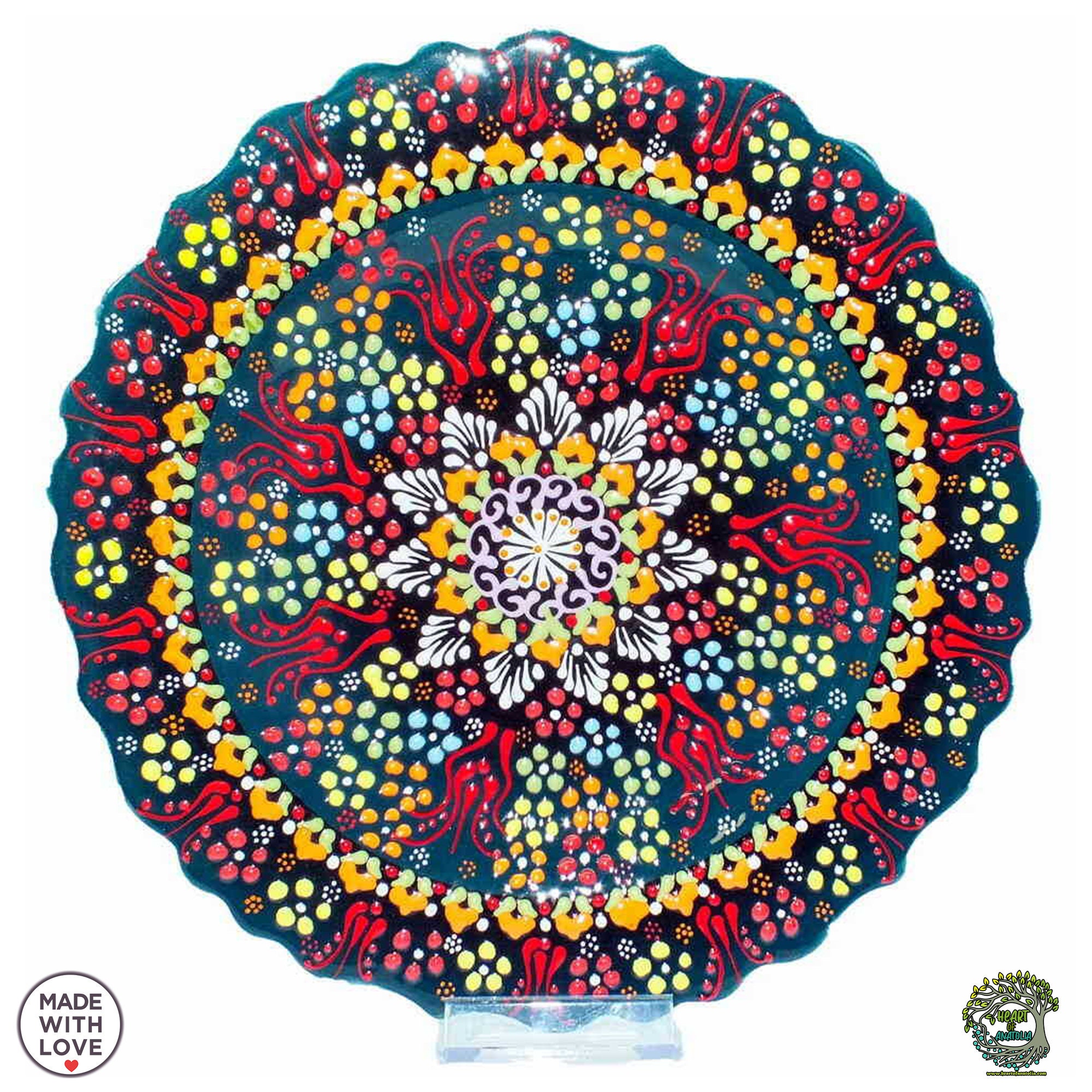 Piatto Decorativo Turco In Ceramica Dipinto A Mano 25 Cm - Motivo Floreale - Con Supporto Per Parete - Regalo Ideale Per Matrimoni E Casa - 3